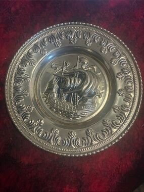 12 in brass ship embossed wall plate